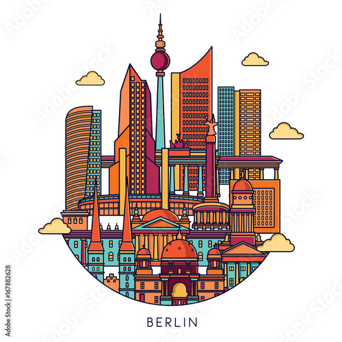 Berlin skyline. Vector line illustration