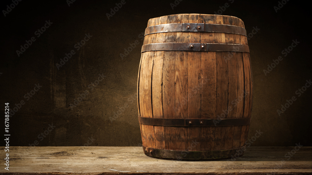 background of barrel and worn old table of wood background of barrel and worn old table of wood