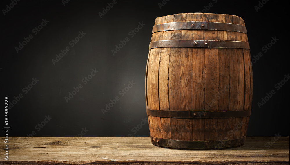 background of barrel and worn old table of wood background of barrel and worn old table of wood