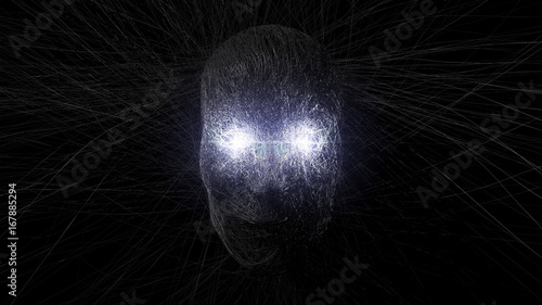 3d illustration of wraith face with growing fibres.