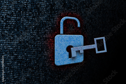 Computer digital background with concept of Internet security crypted data access.