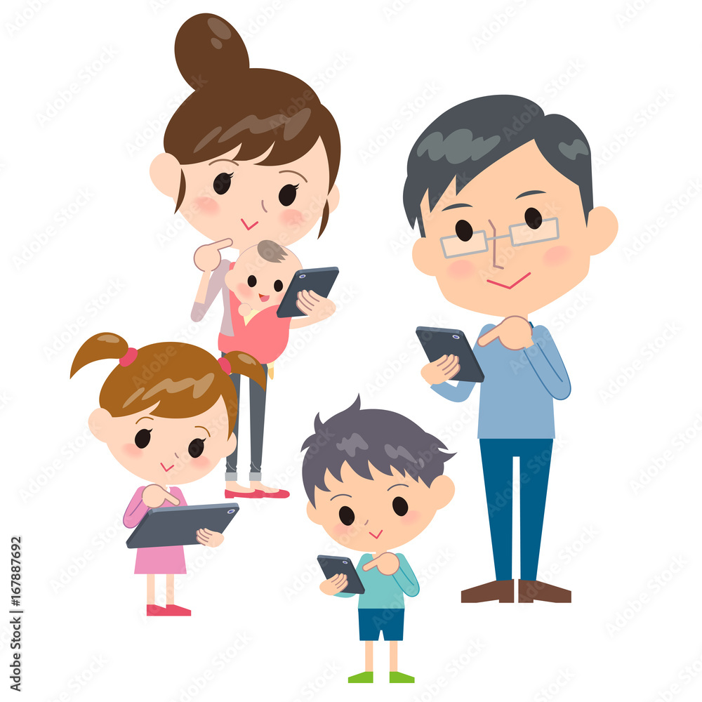 family 2 generations internet communication smartphone tablet gather family 2 generations internet communication smartphone tablet gather