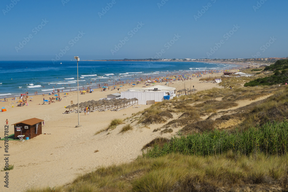 Views of the beach of La Barrosa in Sancti Petri, Chiclana, view from the Puerco tower Views of the beach of La Barrosa in Sancti Petri, Chiclana, view from the Puerco tower