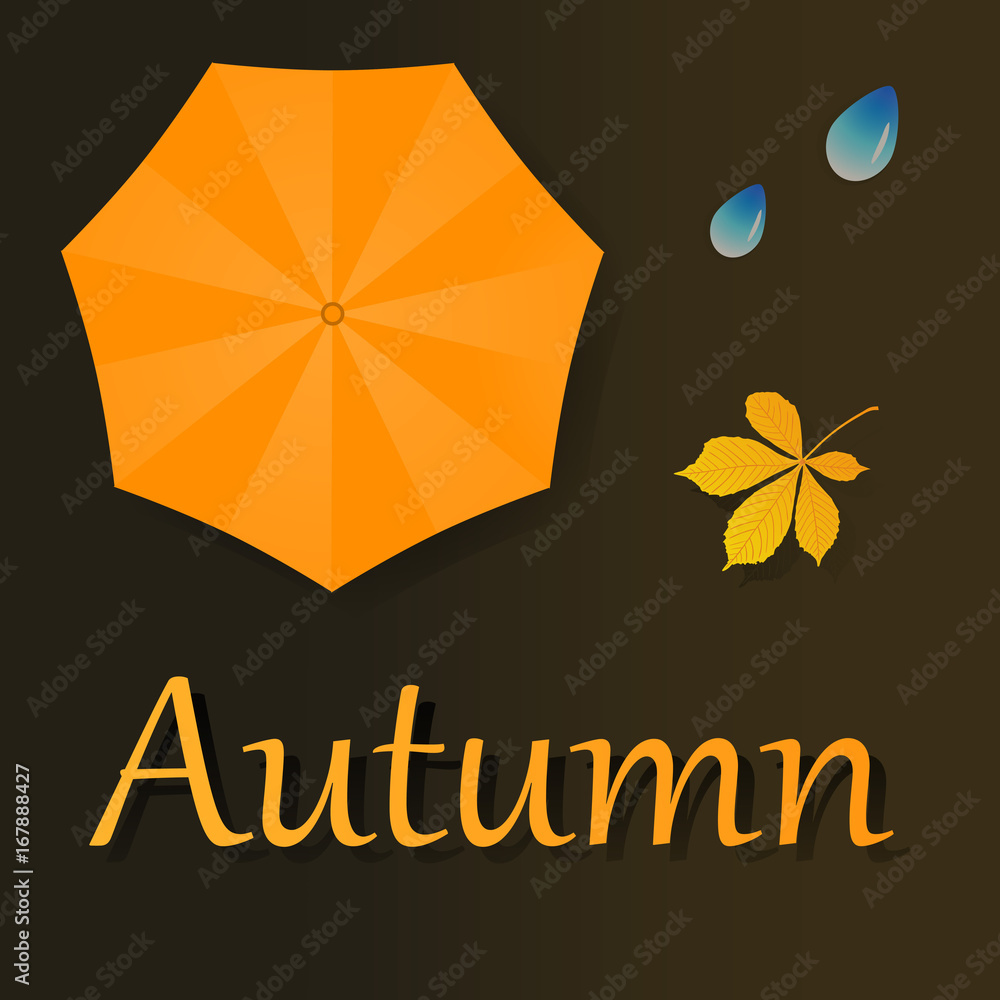 Vector leaf and umbrella. Autumn illustration.