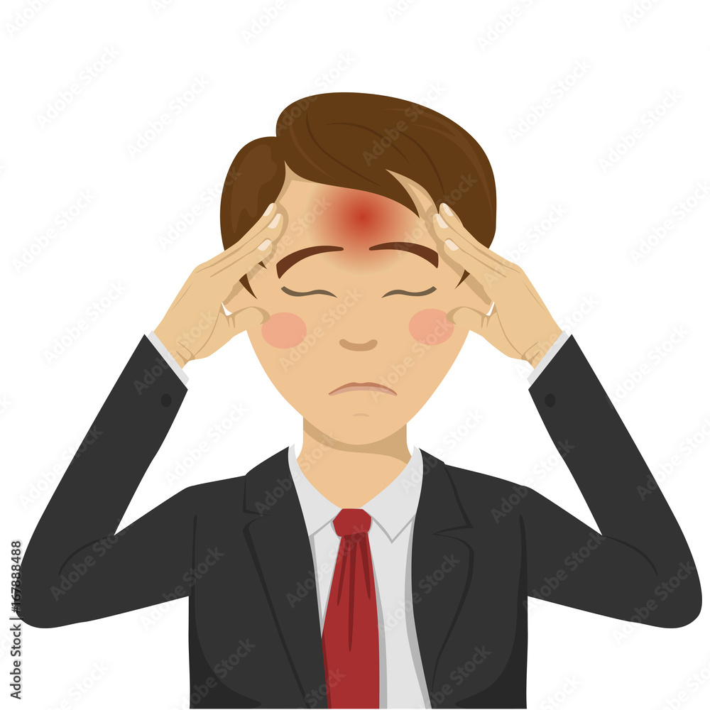 Young businessman with headache holding his head on his temples Young businessman with headache holding his head on his temples