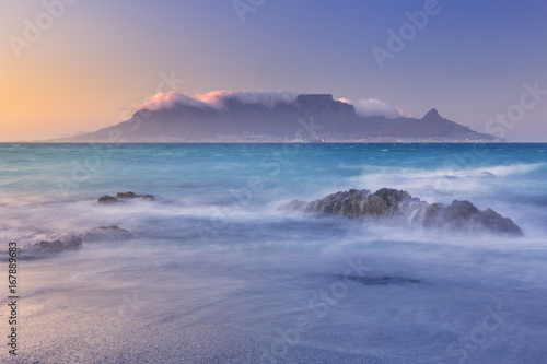 Sunrise over the Table Mountain and Cape Town photo