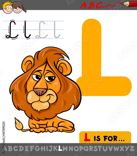 letter l with cartoon lion animal
