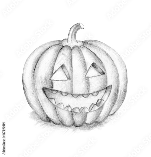 Smiling Halloween Pumpkin. Hand drawing illustration. Horror night. Halloween Party Illustration.