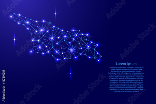 Georgia map of polygonal mosaic lines network, rays and space stars of vector illustration.