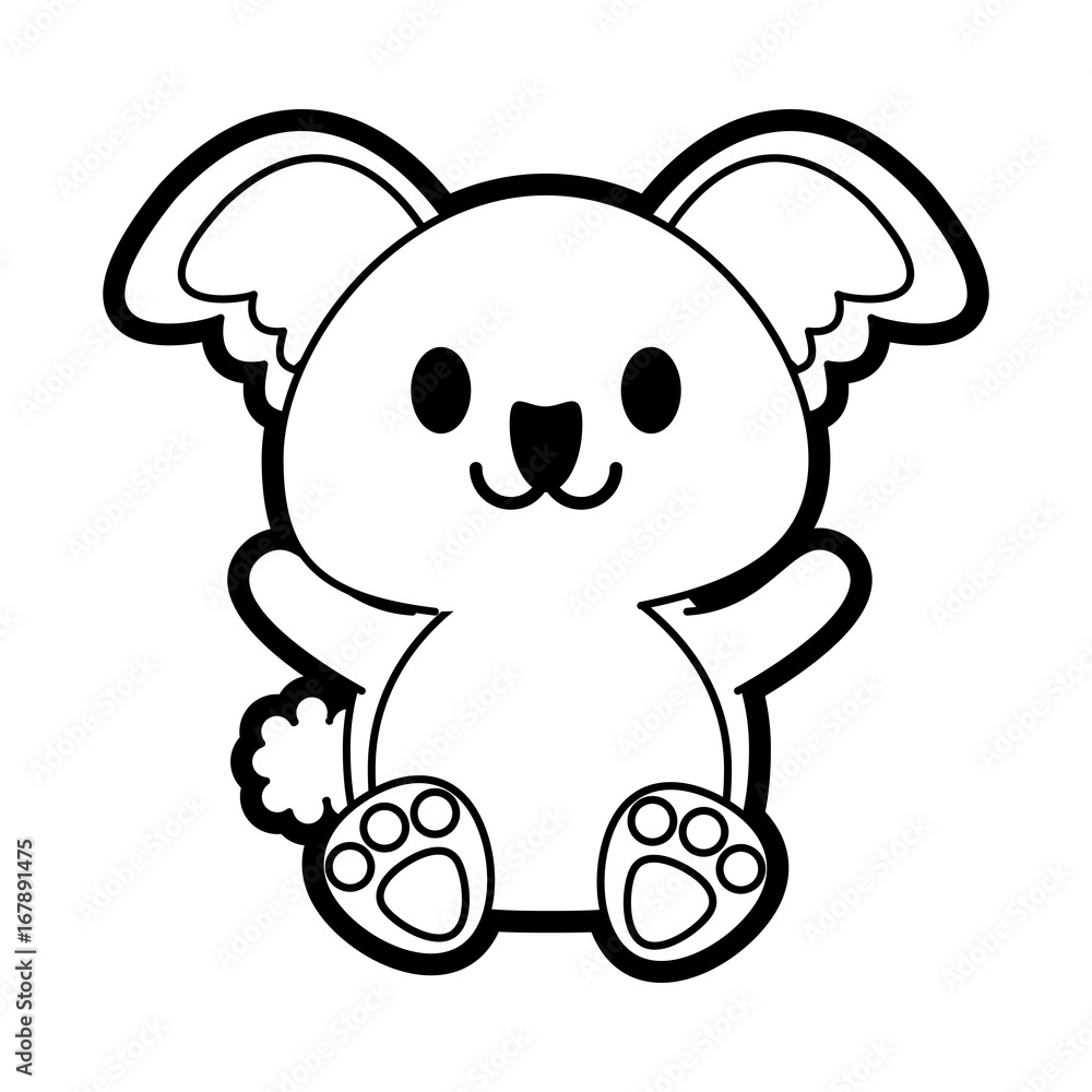 Naklejka premium Flat line uncolored koala over white background vector illustration