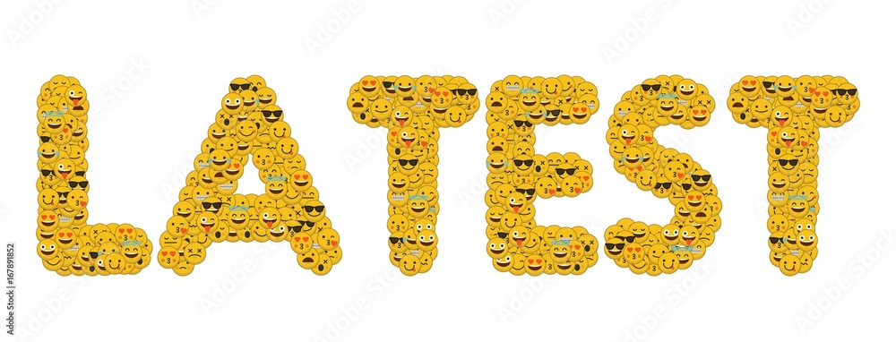 The word latest written in social media emoji smiley characters The word latest written in social media emoji smiley characters