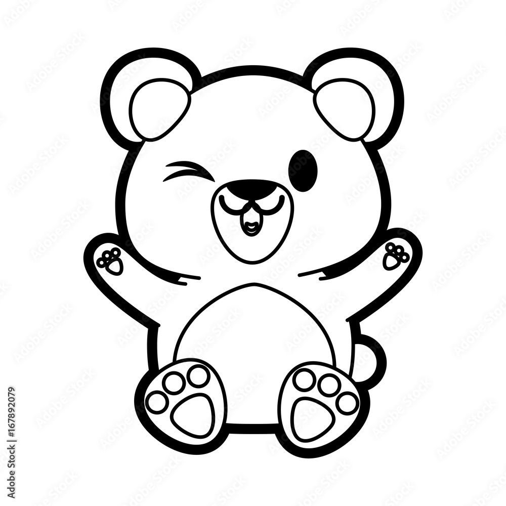 Naklejka premium Flat line uncolored bear over white background vector illustration