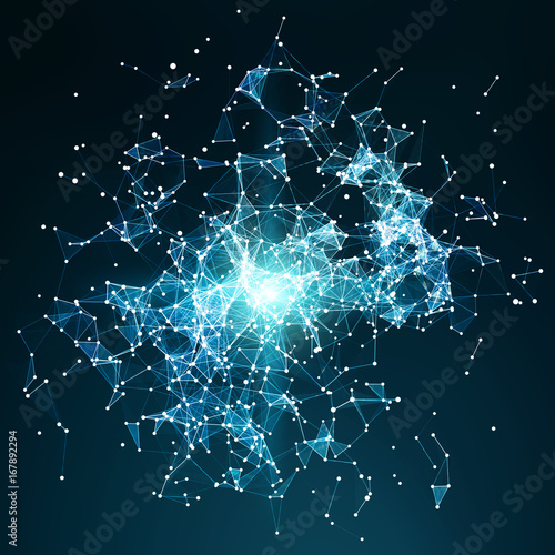 Bild auf Leinwand Flying nodes network connection 3D rendering