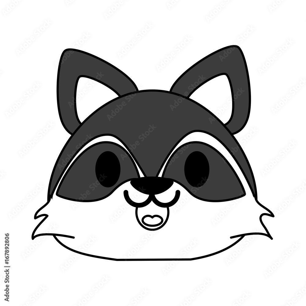 Flat line uncolored raccoon over white background vector illustration