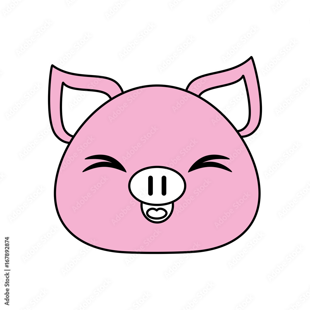 Flat line pink pig over white background vector illustration Flat line pink pig over white background vector illustration