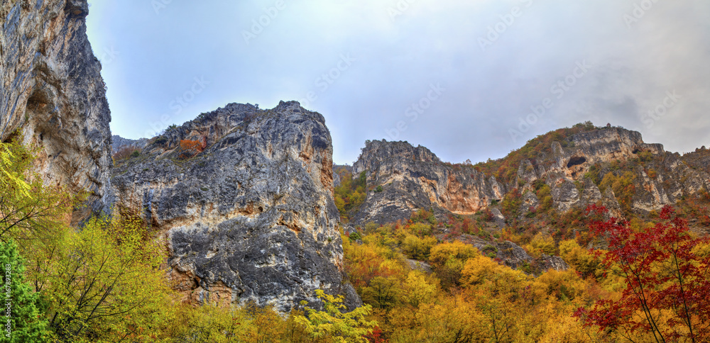 Beautiful landscape in the mountain with colorful autumn forest