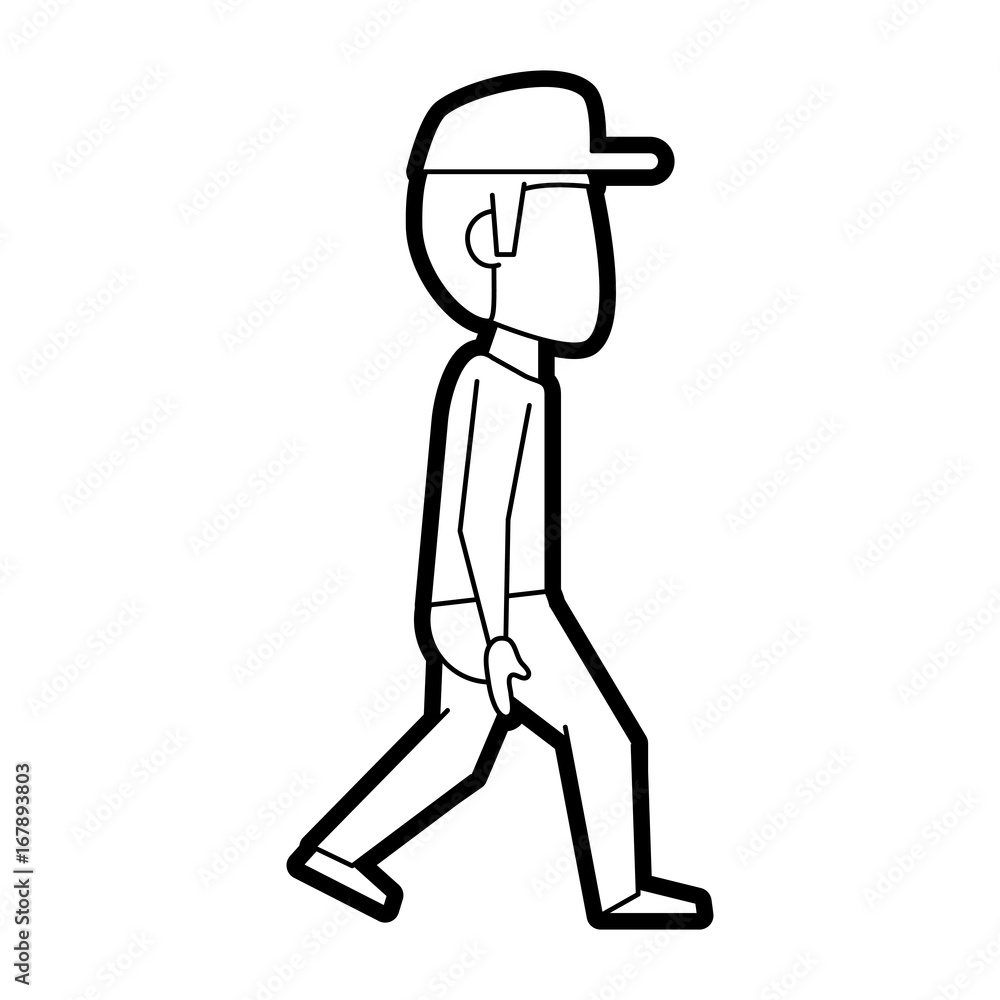 Flat line uncolored man with hat over white background vector illustration Flat line uncolored man with hat over white background vector illustration