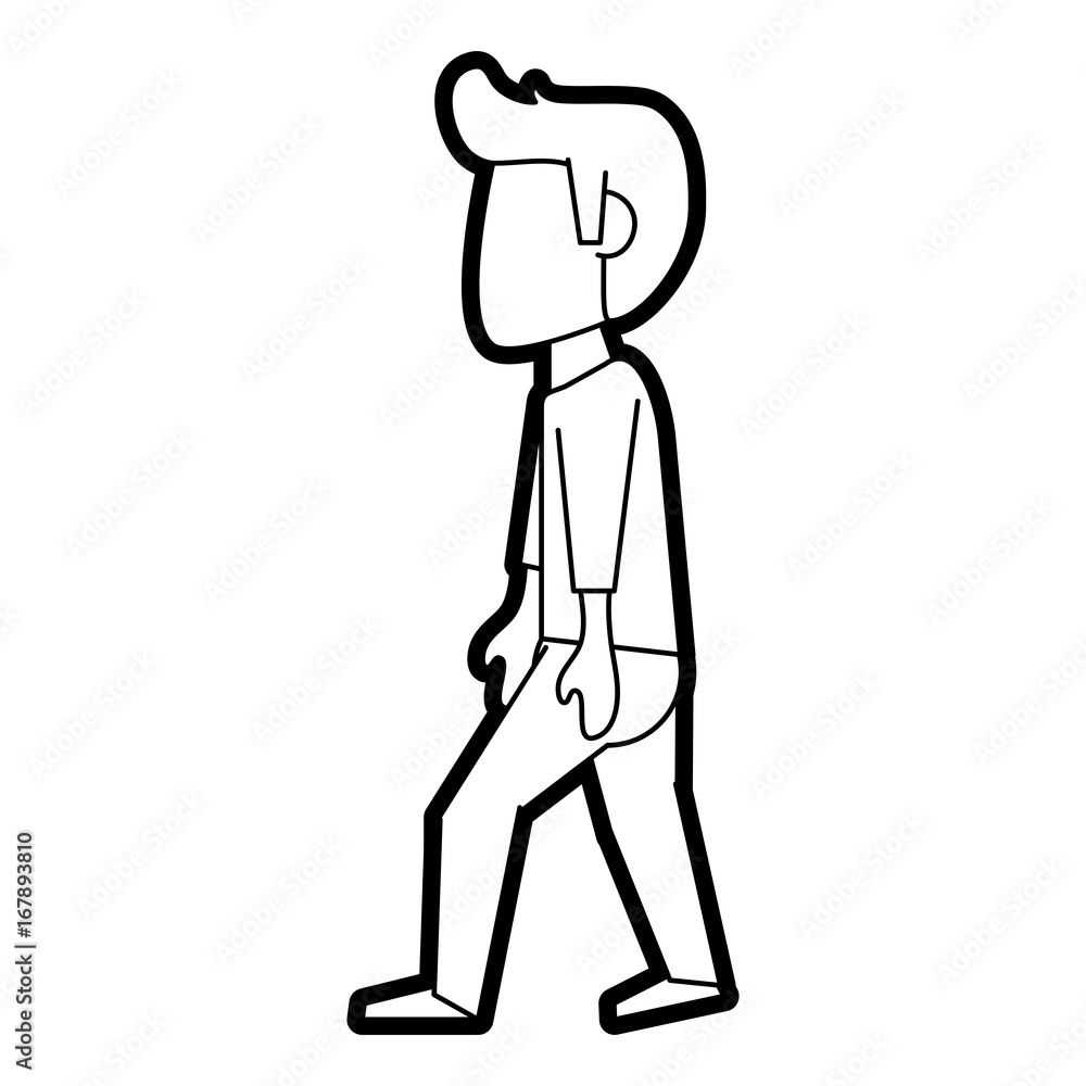 Flat line uncolored standing man over white background vector illustration Flat line uncolored standing man over white background vector illustration