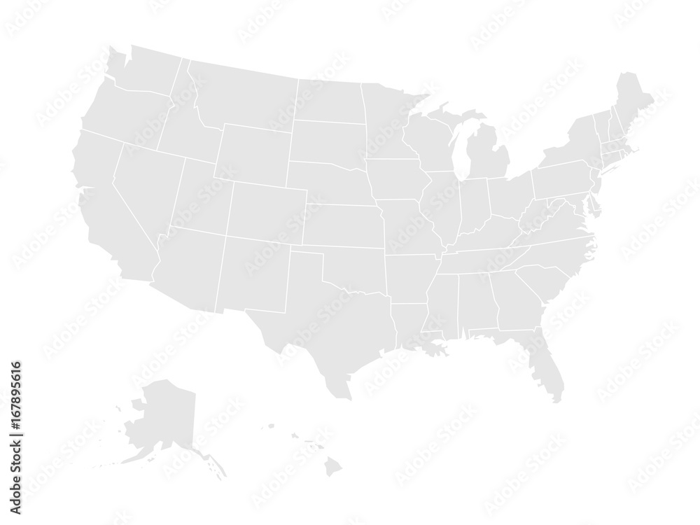 Blank map of United states of America. Vector illustration in grey on white background.