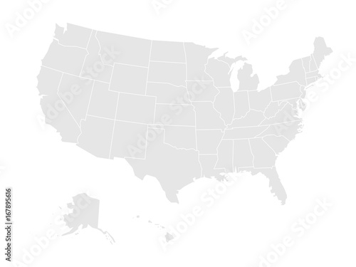 Blank map of United states of America. Vector illustration in grey on white background.