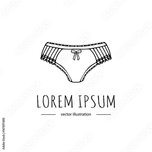 Hand drawn doodle Lingerie icon. Fashion feminine vector illustration. Sexy lacy woman underwear symbol collection. Cartoon sketch element: panties, string, bikini, undergarment, waistband, drawers