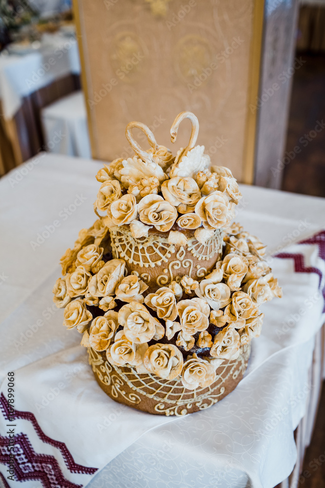 Wedding bread decorated with baked flowers