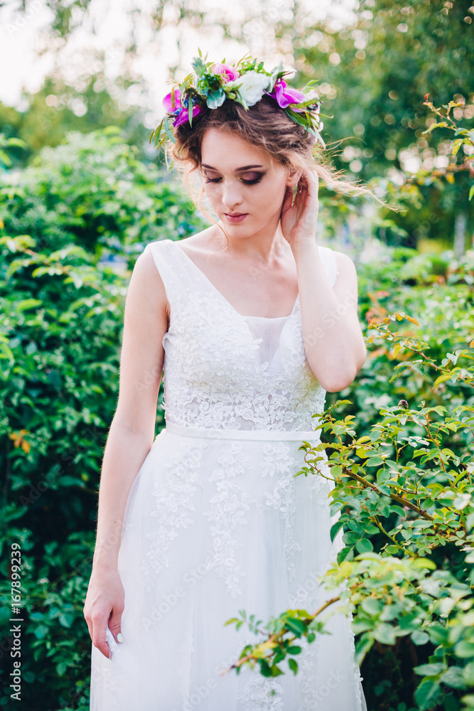 Beautiful bride in a light and airy wedding dress