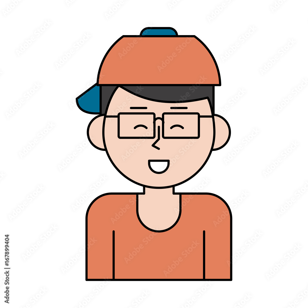 happy man with glasses and hat cartoon icon image vector illustration design 