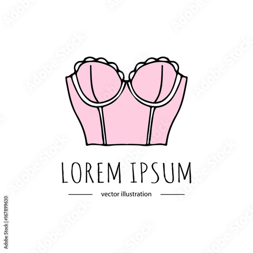 Hand drawn doodle Lingerie icon. Fashion feminine vector illustration. Sexy lacy woman underwear symbol collection. Cartoon sketch element: basque, bra, corset, brassiere, tight,  form-fitting bodice