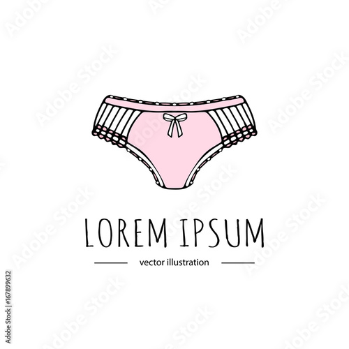 Hand drawn doodle Lingerie icon. Fashion feminine vector illustration. Sexy lacy woman underwear symbol collection. Cartoon sketch element: panties, string, bikini, undergarment, waistband, drawers