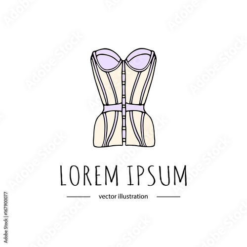 Hand drawn doodle Lingerie icon. Fashion feminine vector illustration. Sexy lacy woman underwear symbol collection. Cartoon sketch element: basque, bra, corset, brassiere, tight, form-fitting bodice