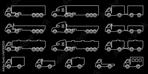 Set of silhouettes the cargo trucks.