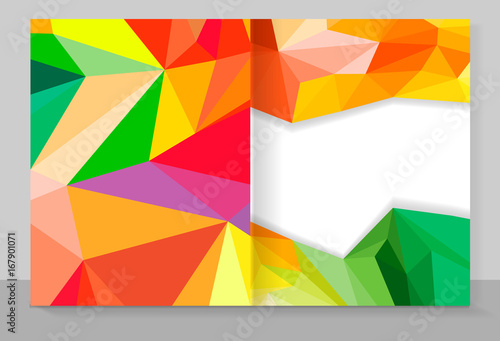 Cover copybook with triangle pattern, abstract background, geometric vector design.