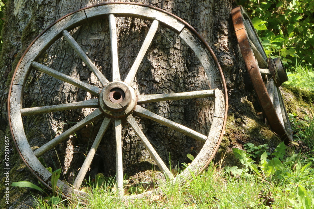 Old wagon wheels, Alte Wagenräder