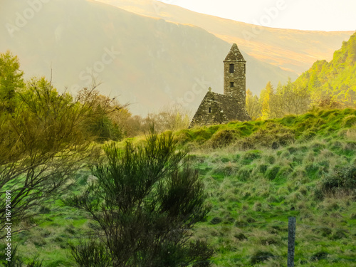 Ancient church in the Glendalough Valley  Wicklow Mountains National Park  Ireland