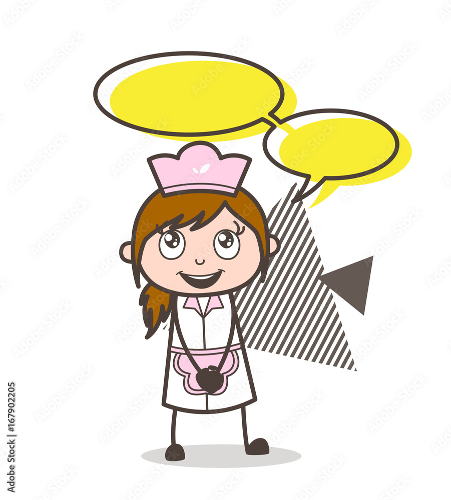 Cartoon Waitress with Speech Bubble Vector Illustration