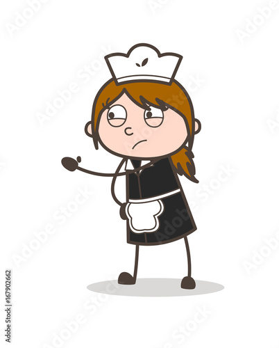 Cartoon Angry Waitress Showing Slap Vector Illustration