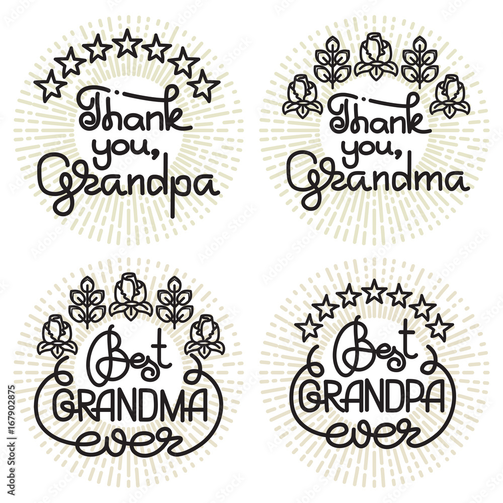 Fototapeta premium Grandma and grandpa handwritten lettering. Grandparents day set.