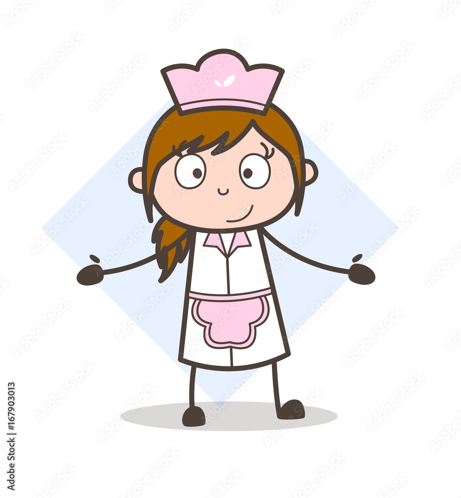 Cartoon Smiling Waitress Showing Empty Hands Cartoon Smiling Waitress Showing Empty Hands