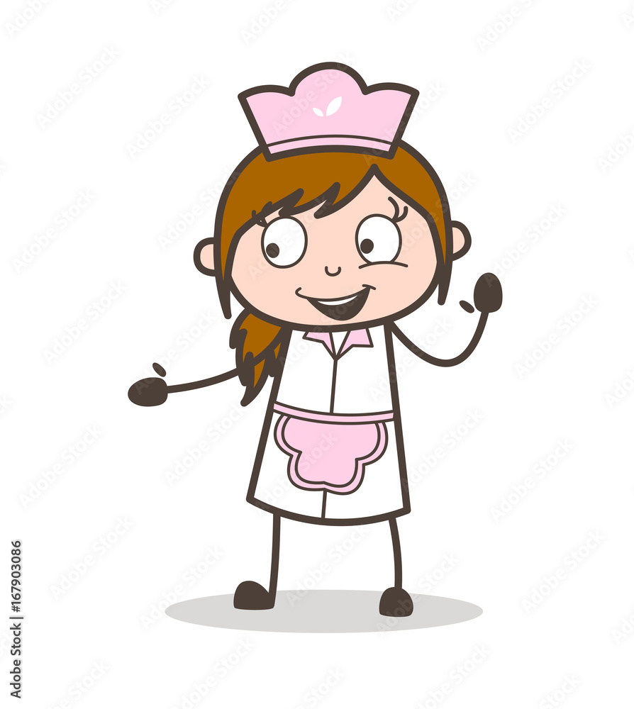 Cartoon Joyful Waitress Gesture Vector Cartoon Joyful Waitress Gesture Vector