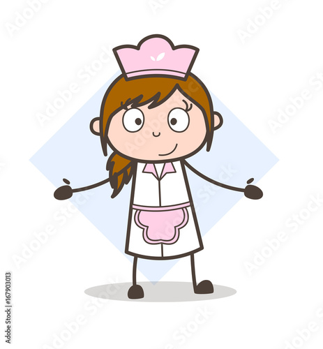 Cartoon Smiling Waitress Showing Empty Hands
