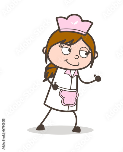 Cartoon Smiling Waitress Running Pose Vector