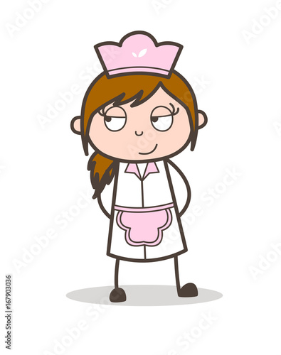 Cartoon Clever Waitress Smiling Face