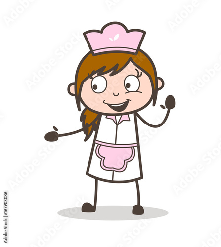 Cartoon Joyful Waitress Gesture Vector