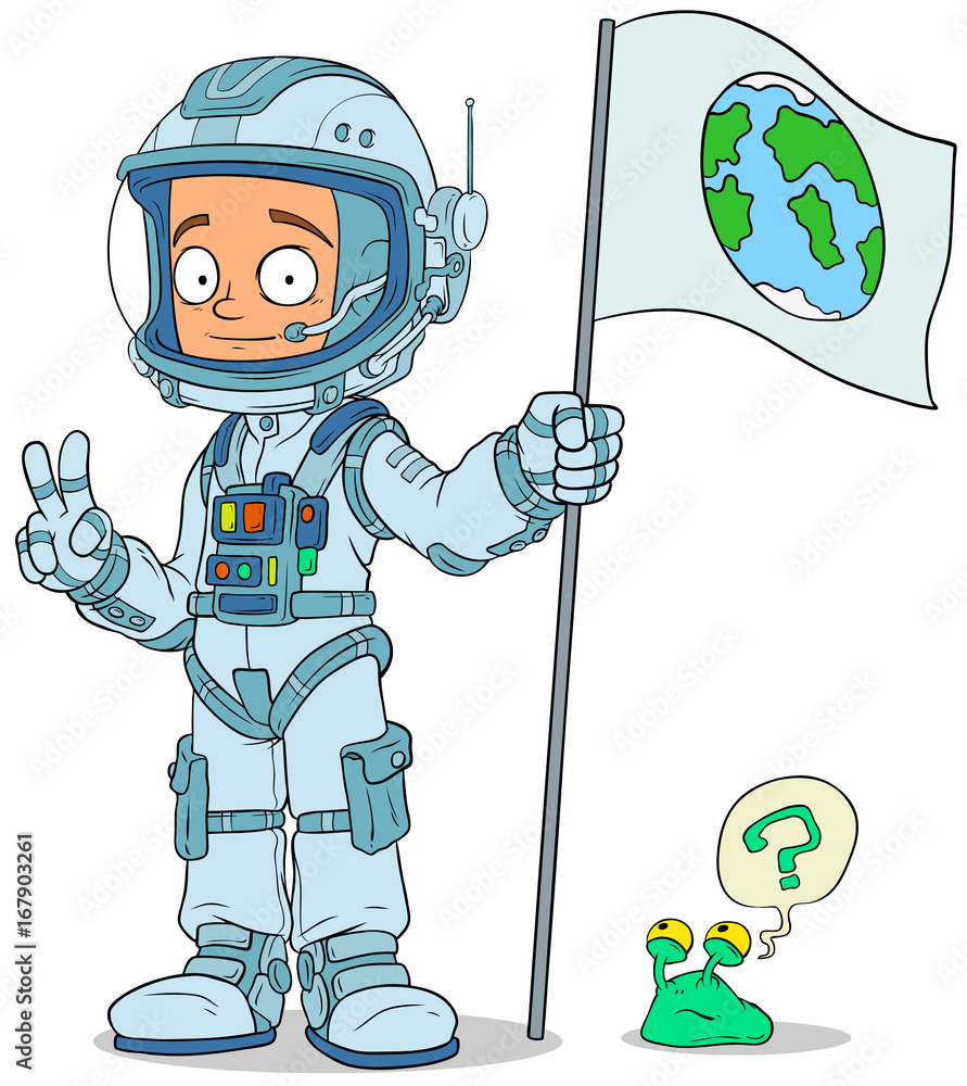 Cartoon astronaut in space suit characters set Cartoon astronaut in space suit characters set