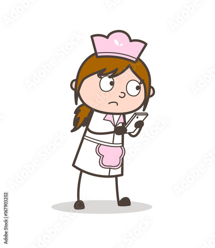 Cartoon Waitress Chatting on Mobile Vector Concept