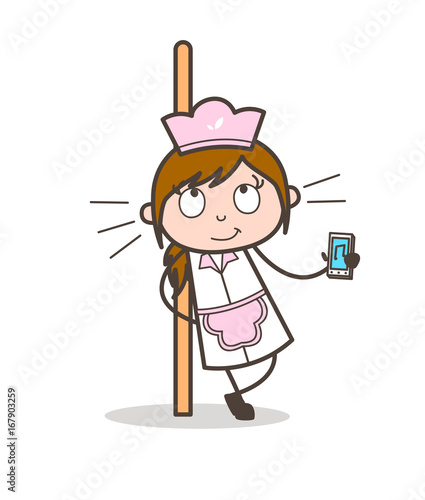 Cartoon Waitress Listening Music Vector Concept