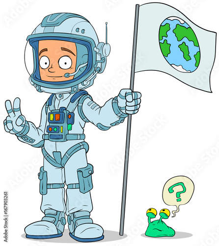 Cartoon astronaut in space suit characters set