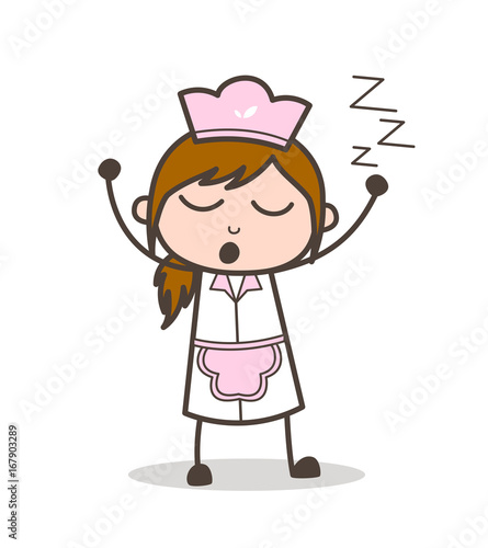 Cartoon Tired Waitress Sleeping Vector Illustration