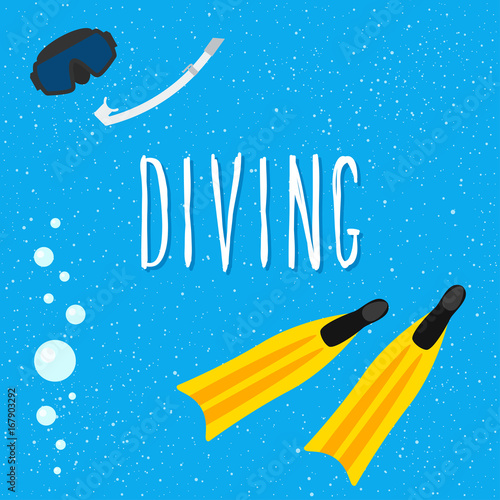 Diving. Vacation and sea rest theme card template.